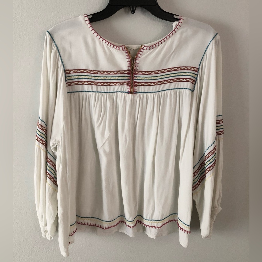 Rocks & Indigo Embroidered White Peasant Blouse